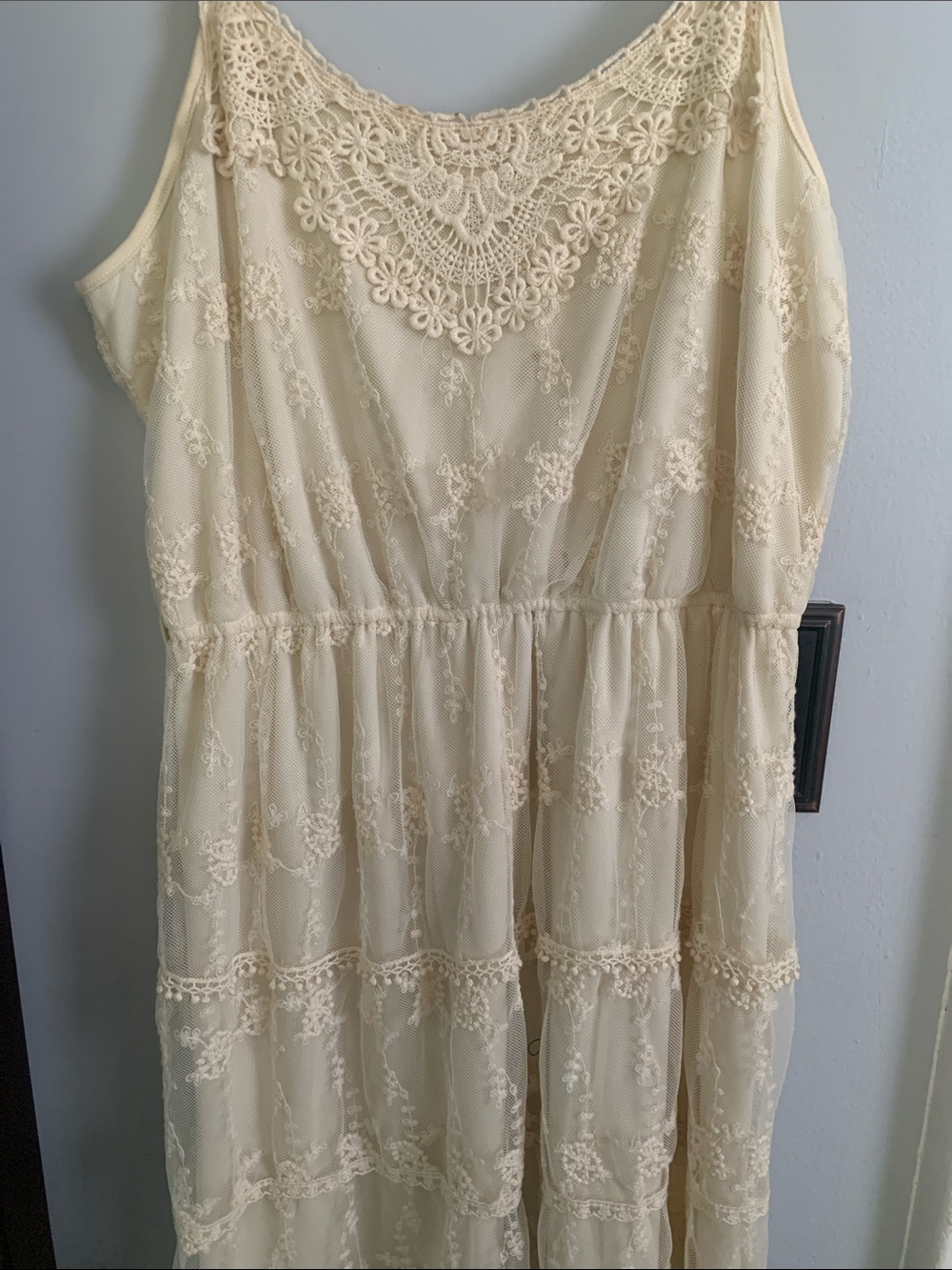 Boho Crochet-Trim Cream Maxi Dress